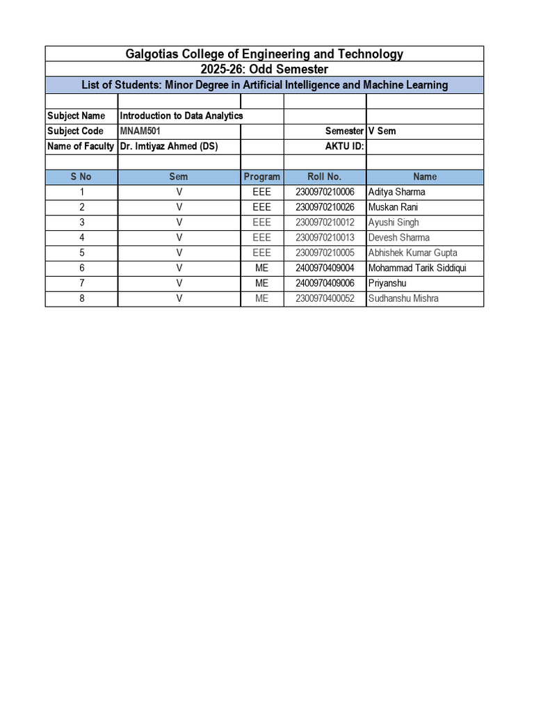 Student Lists for Engineering Courses 2025-26 | PDF