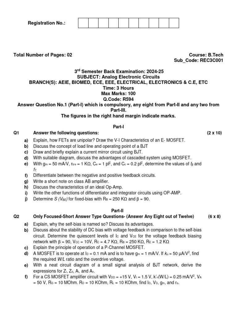 Analog Electronic Circuits Exam 2024-25 | PDF | Operational Amplifier ...