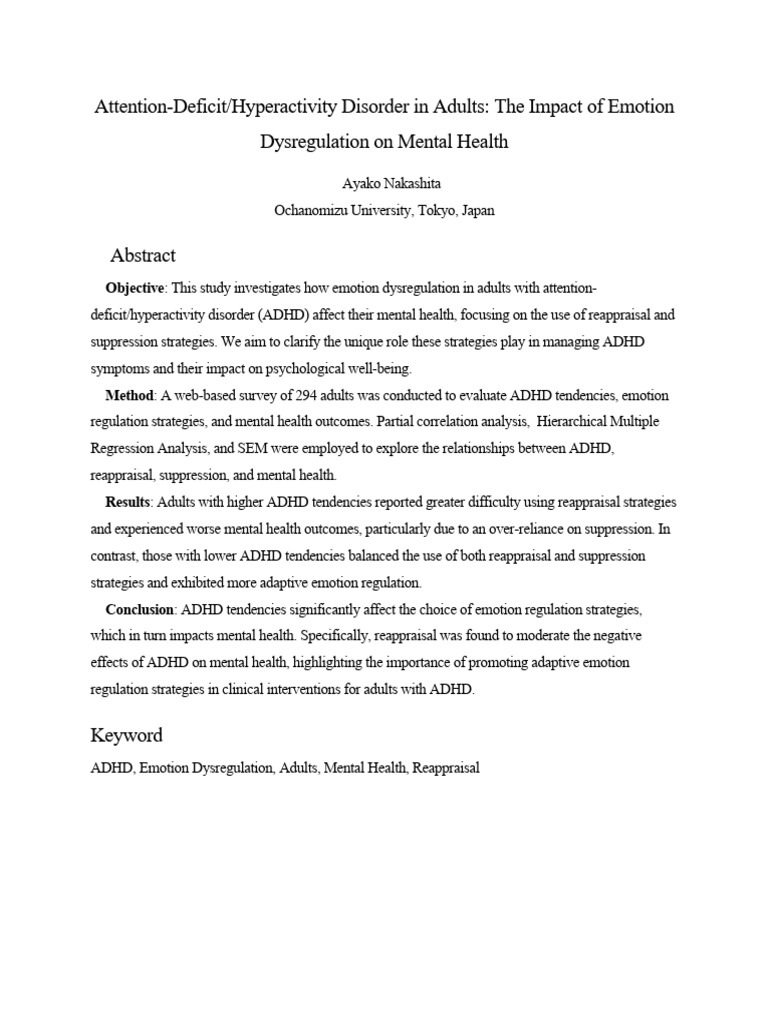 Nakashita ADHD Dysregulation v1 20241027 | PDF | Attention Deficit ...