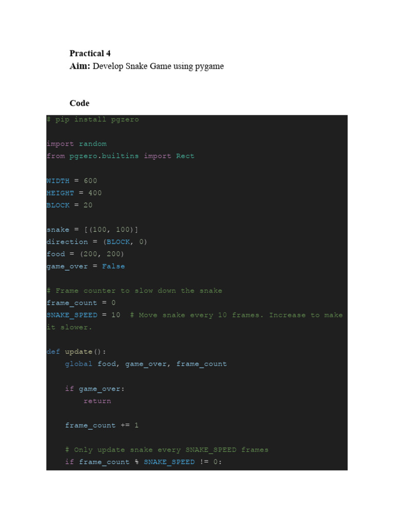 Create Snake Game with Pygame | PDF