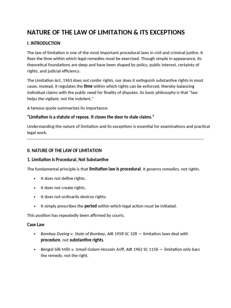 Law of Limitation: Nature & Exceptions | PDF | Easement | Civil Law ...