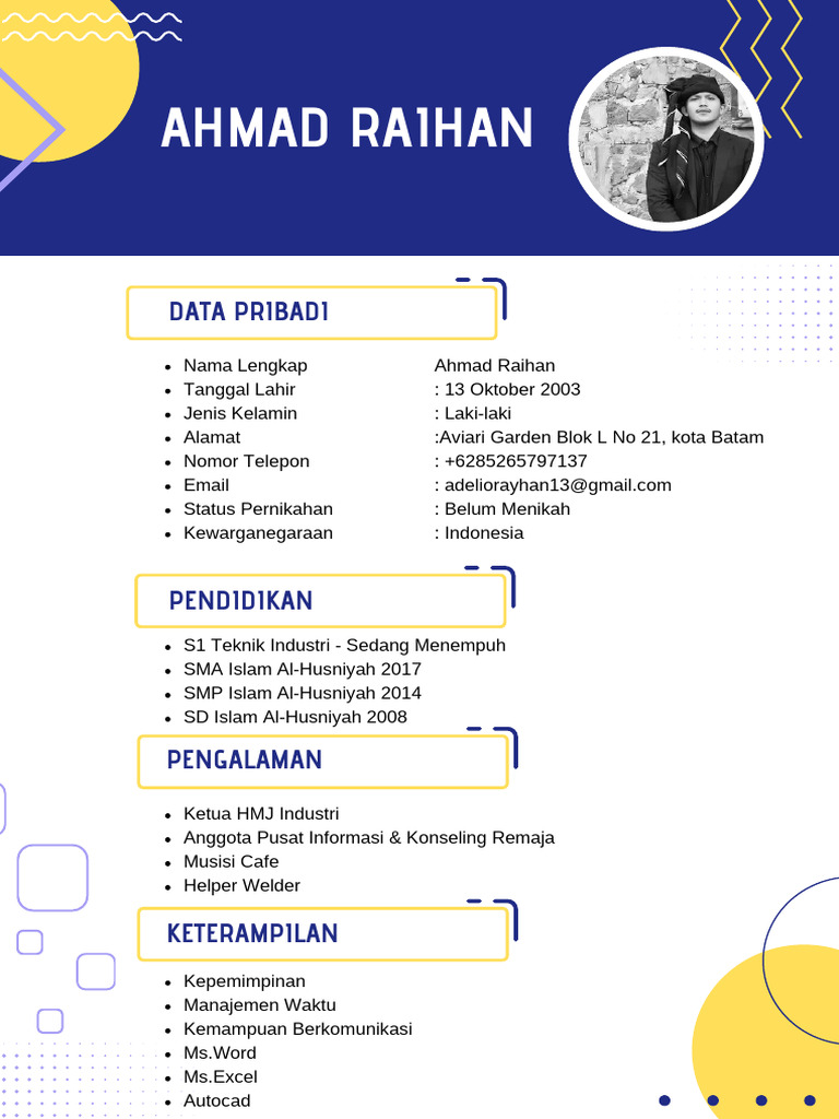Biru Kuning Abstrak Modern Lulusan Baru CV Resume Riwayat Hidup | PDF