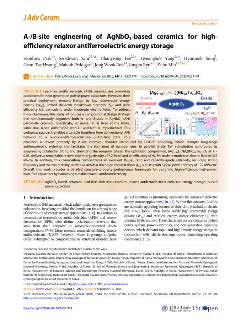 AgNbO3 Ceramics for Energy Storage | PDF | Capacitor | Dielectric