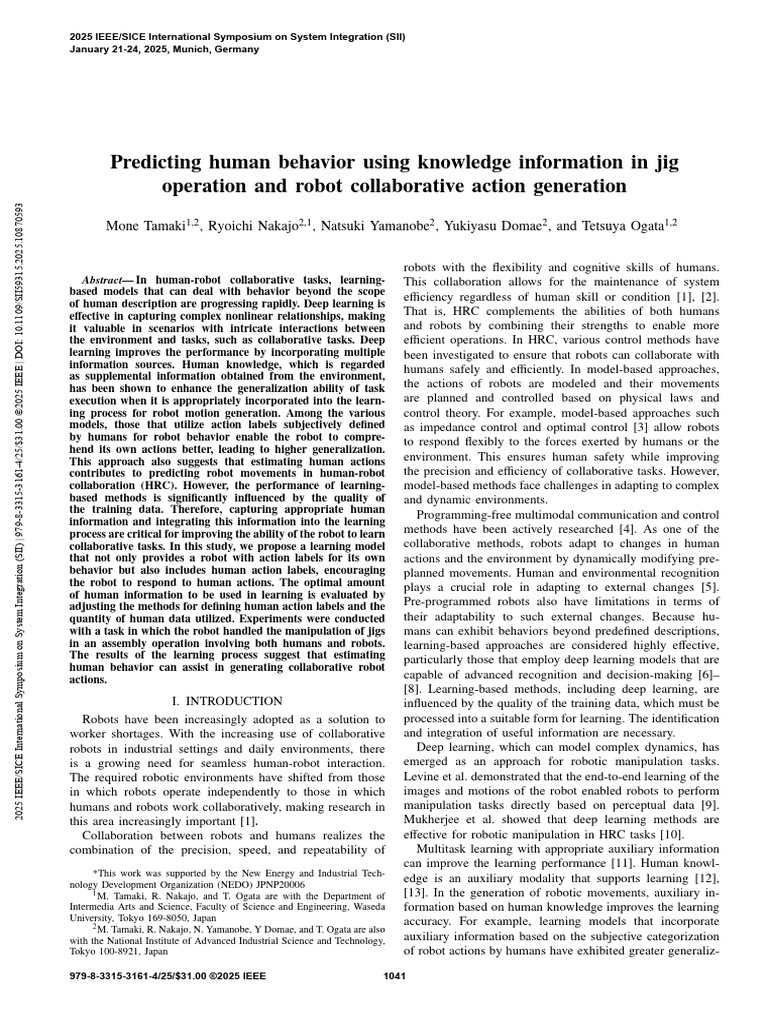 Human Behavior Prediction in HRC | PDF | Robot | Robotics