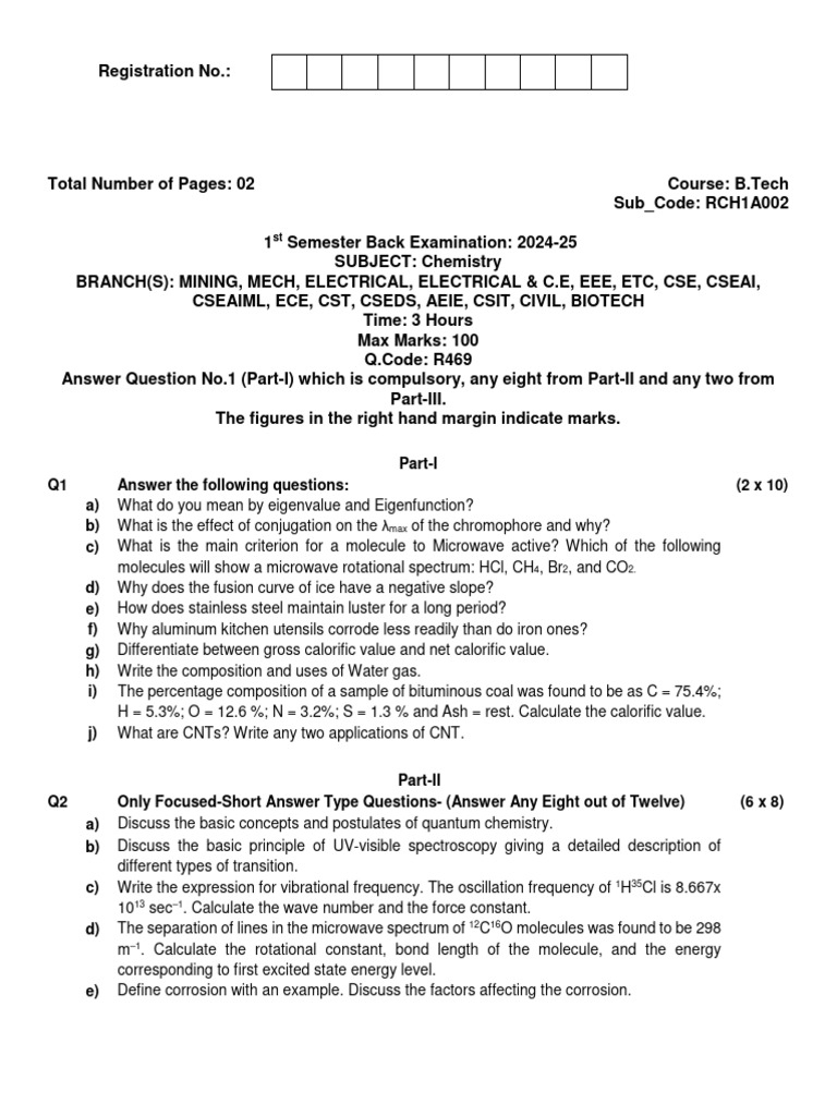 Chemistry 1st Sem Back 2024-2025 | PDF | Applied And Interdisciplinary ...