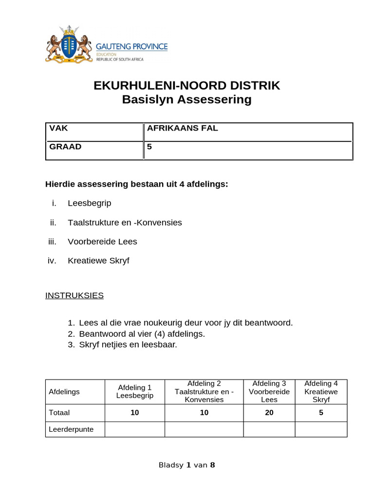 Afr FAL Baseline GRD 5 | PDF