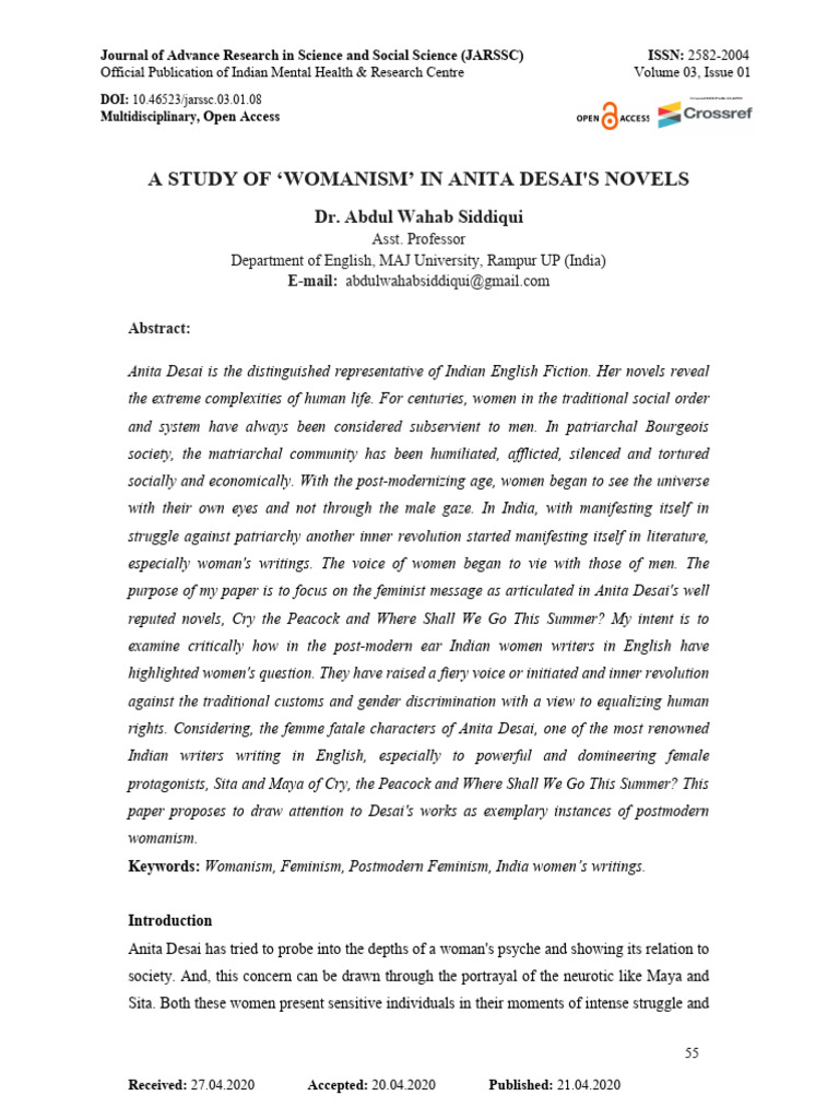 A Study of Womanism' in Anita Desais Novels DR Abdul Wahab | PDF ...