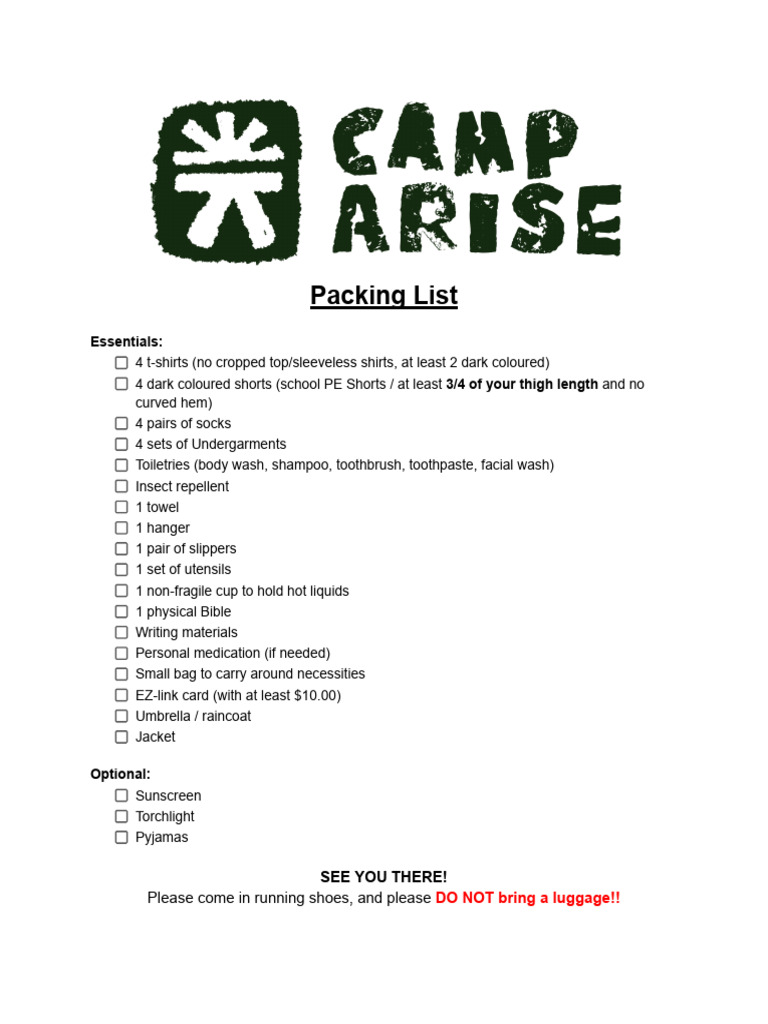 Essential Packing List for Event | PDF
