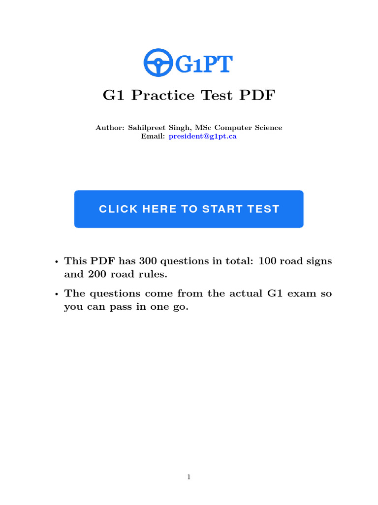 G1 Practice Test with 300 Questions | PDF | Traffic | Traffic Light