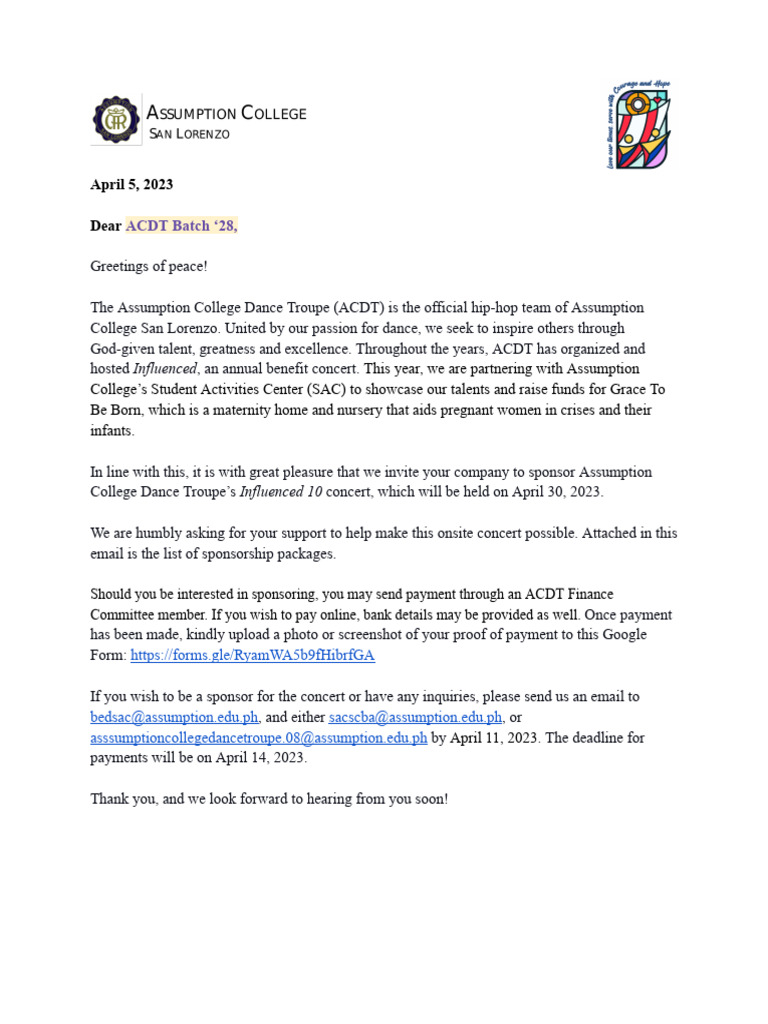 ACDT Influenced 10 Sponsorship Invitation | PDF