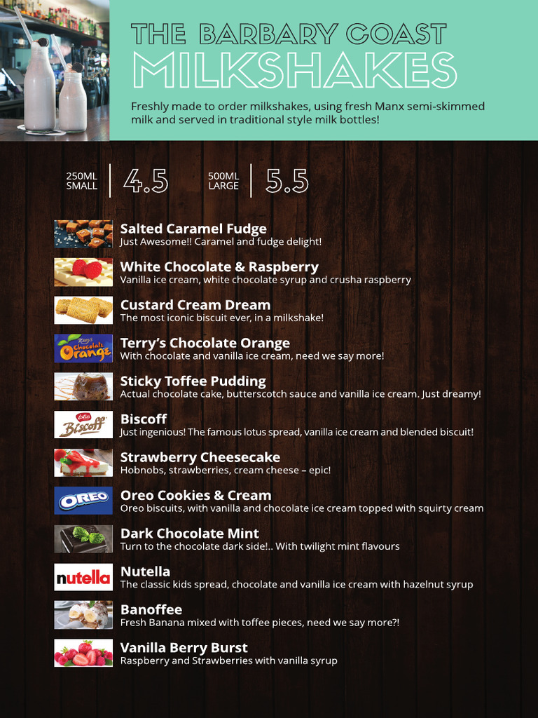Barbaryeastcoast 2pp Milkshake and Coffee Menu Feb24 New | PDF