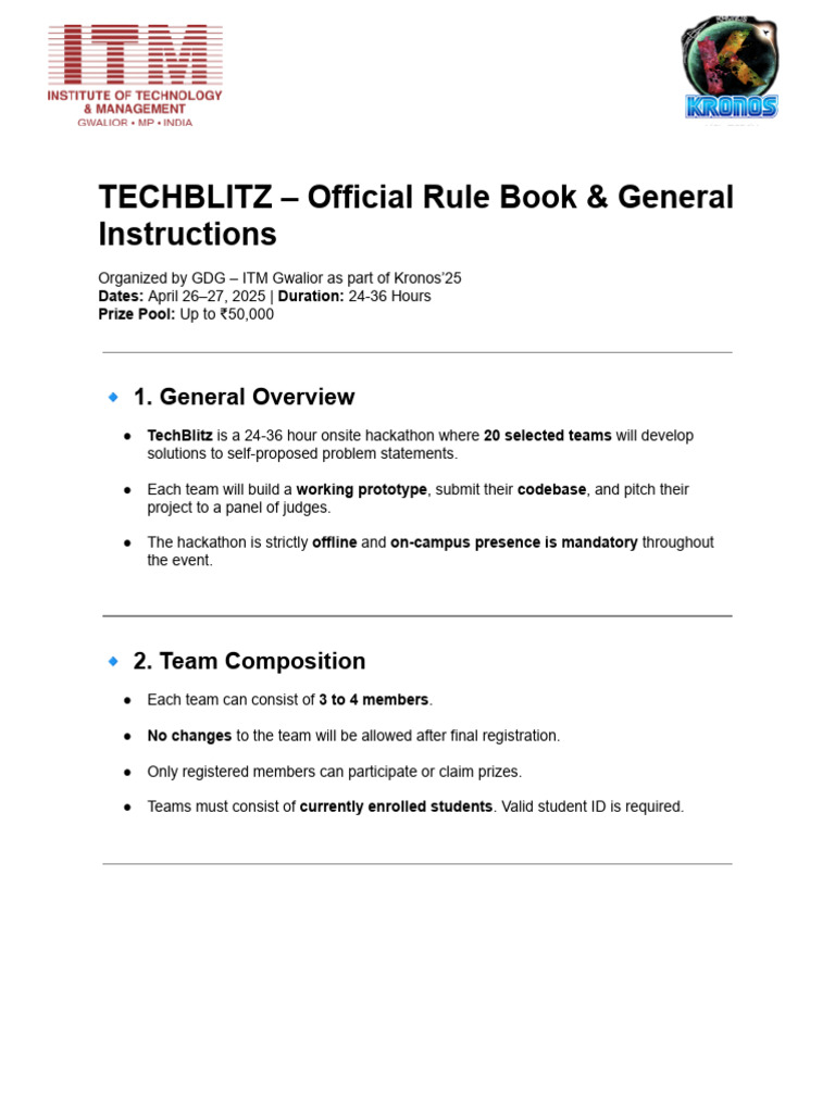 RuleBook + General Instructions TechBlitz | PDF