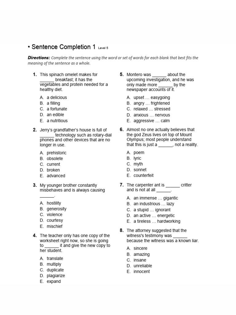 Gat Vocab Sentence Completion, One Level Five | PDF | Chess Openings ...