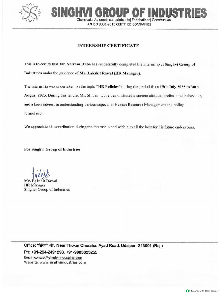 Internship Certificate 1 | PDF
