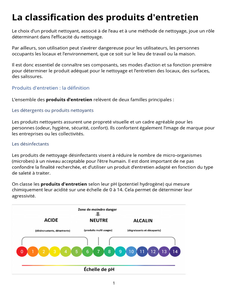 Classification des produits d'entretien | PDF | Ph | Bactérie