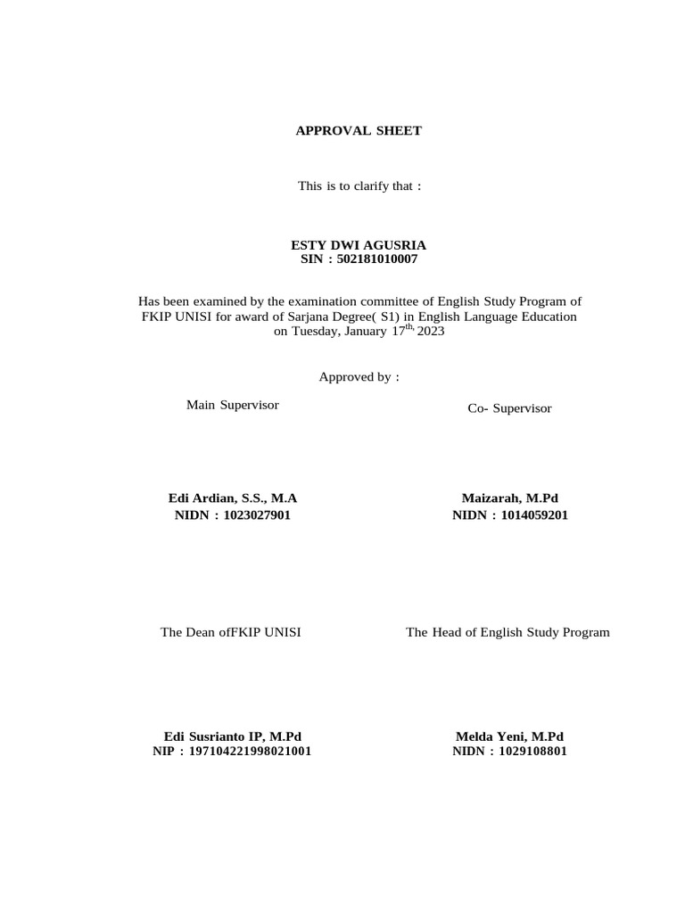 Approval Sheet for English Degree | PDF