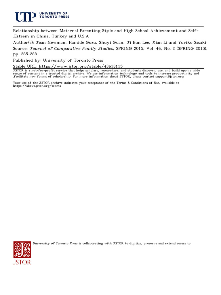 Maternal Parenting Styles and Student Success | PDF | Parenting | Self ...