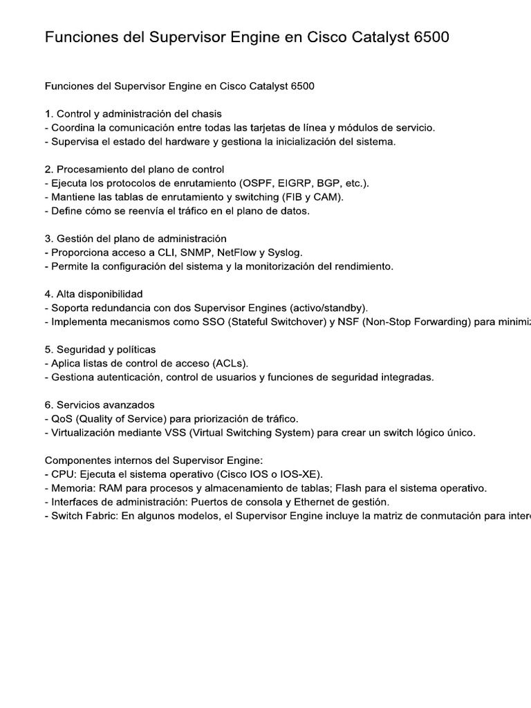 Funciones Del Supervisor Engine en Cisco Catalyst 6500 | PDF