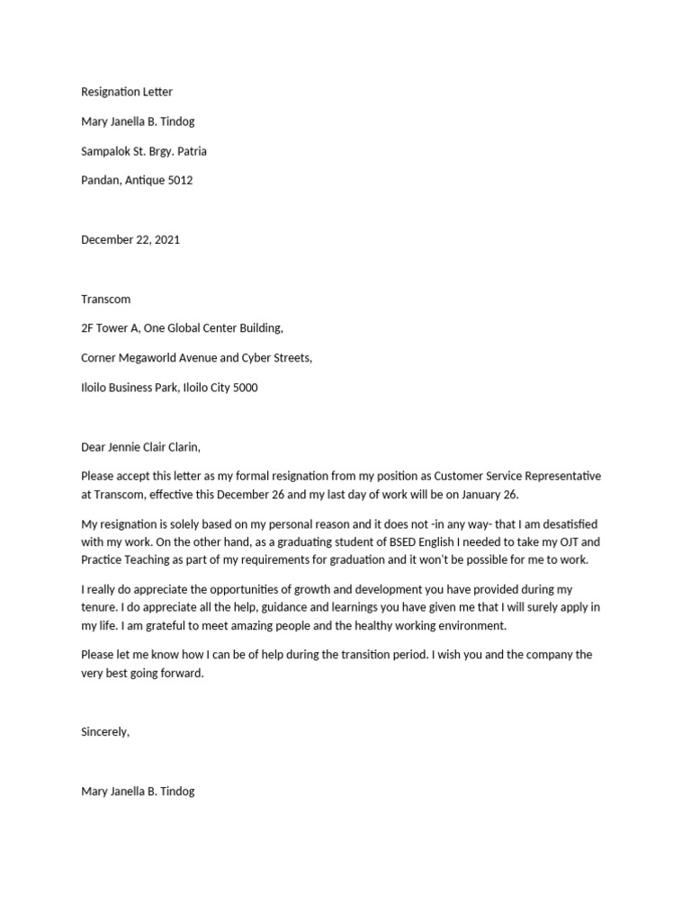 Formal Resignation Letter Template | PDF