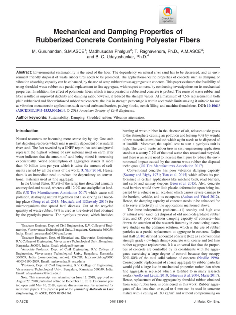 Gurunandan Et Al 2018 Mechanical and Damping Properties of Rubberized ...