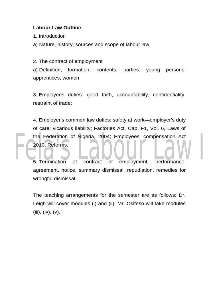 Fela's Labour Law Note | PDF | Employment | Collective Bargaining