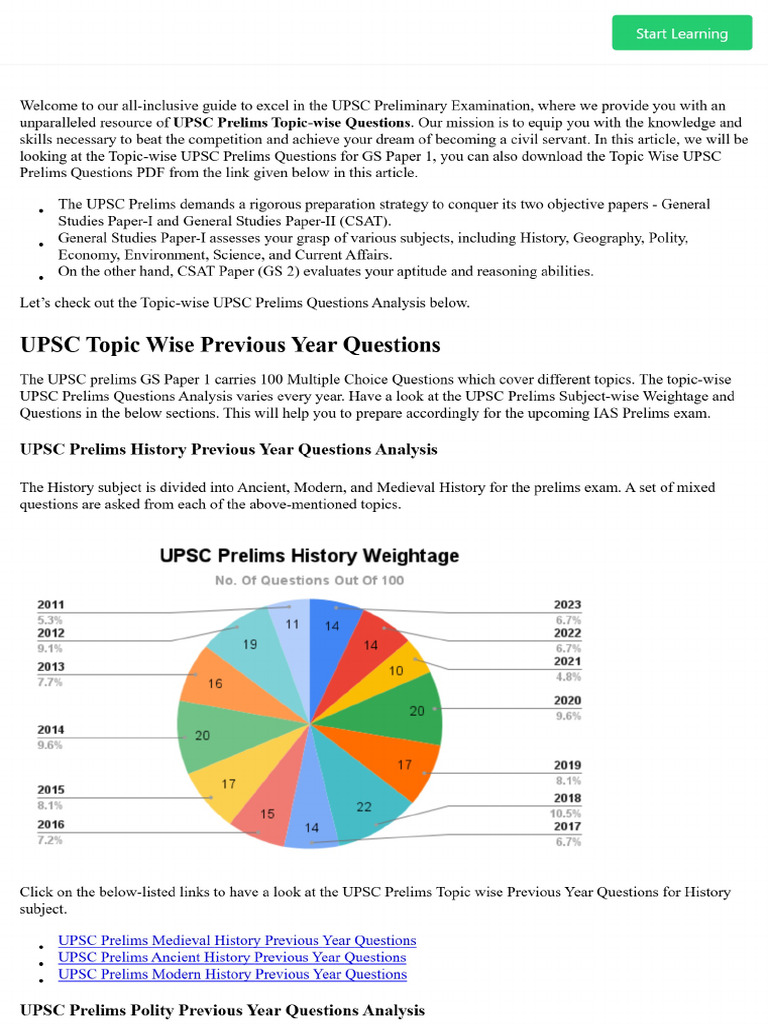 UPSC Topic Wise Previous Year Questions, Download PDF | PDF