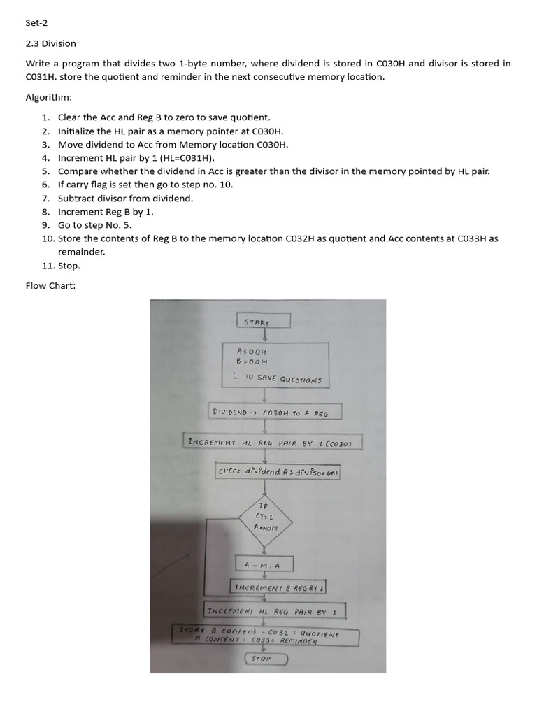 1-Byte Division Program Algorithm | PDF | Division (Mathematics ...