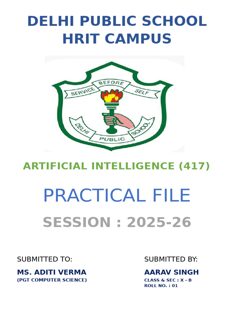 AI Practical File for Class X-B | PDF