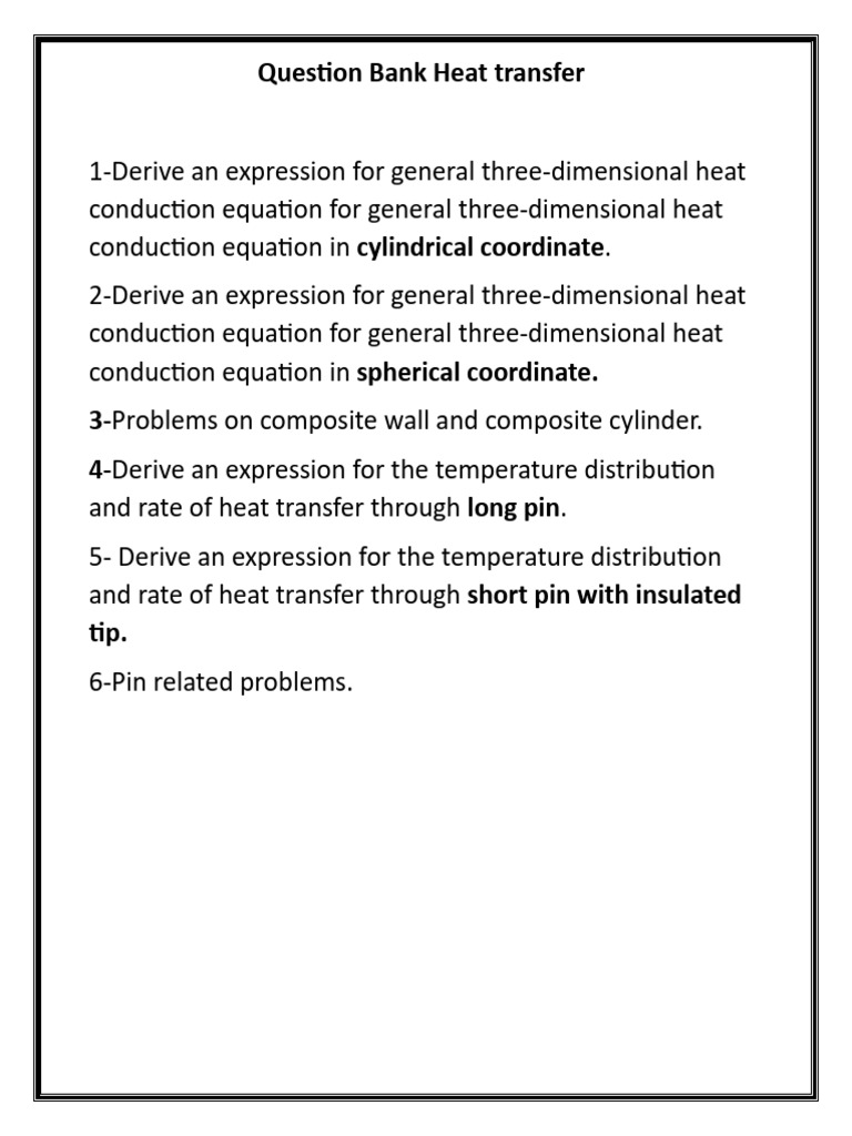 Heat Transfer Question Bank | PDF