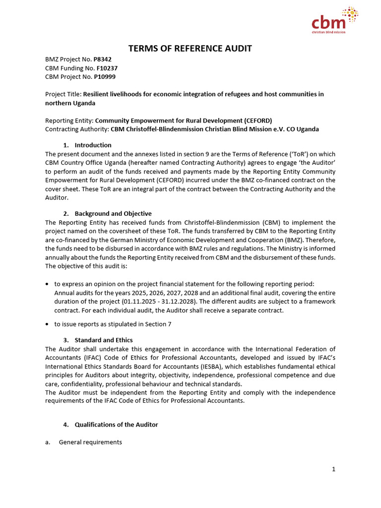 Audit Terms for Refugee Project Uganda | PDF | Audit | Auditor's Report