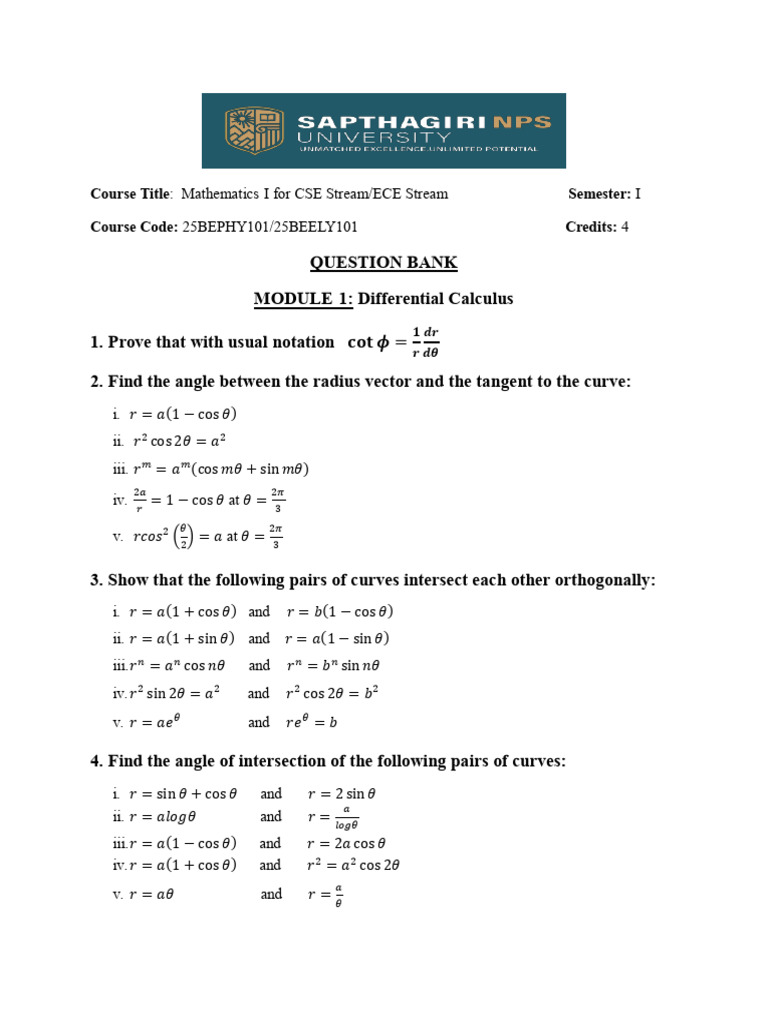 Mathematics-I Question Bank for CSE/ECE | PDF | Curvature | Tangent