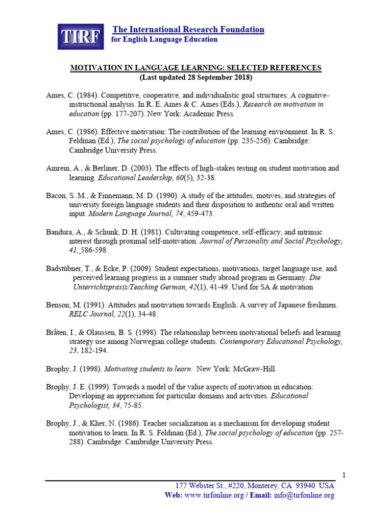 Motivation in Language Learning References | PDF | English As A Second ...