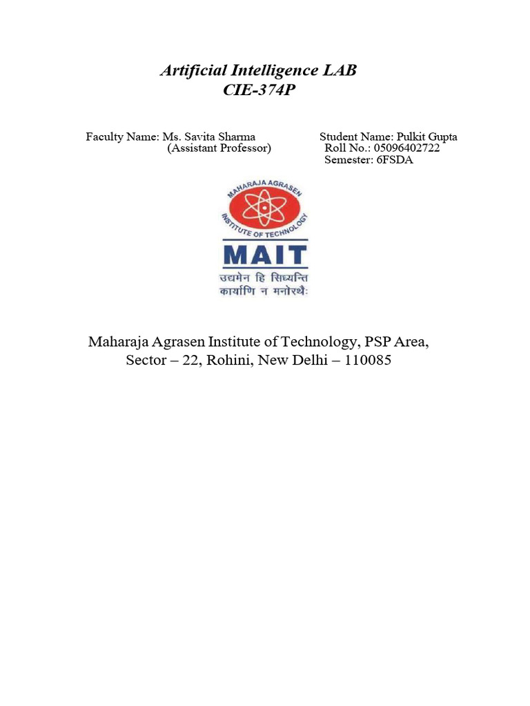 AI Lab Report CIE-374P by Pulkit Gupta | PDF