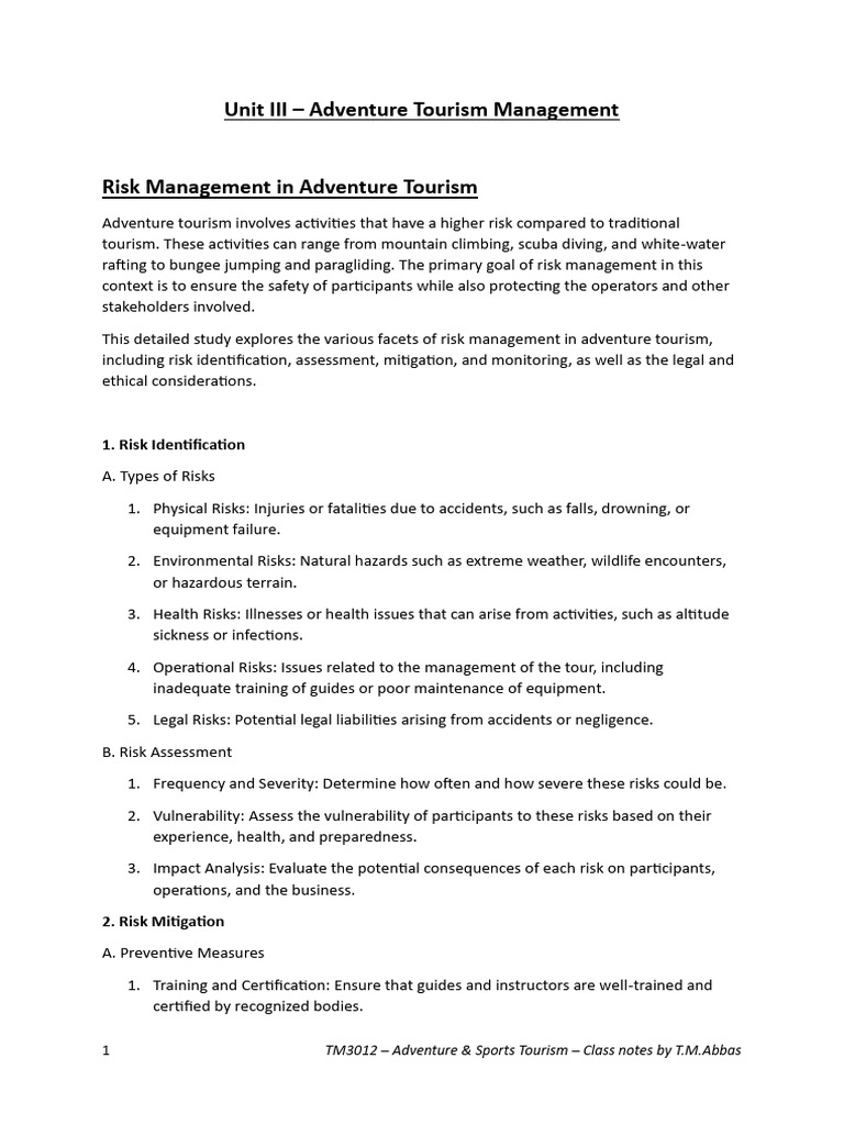 Risk Management in Adventure Tourism | PDF | Quality Assurance | Safety