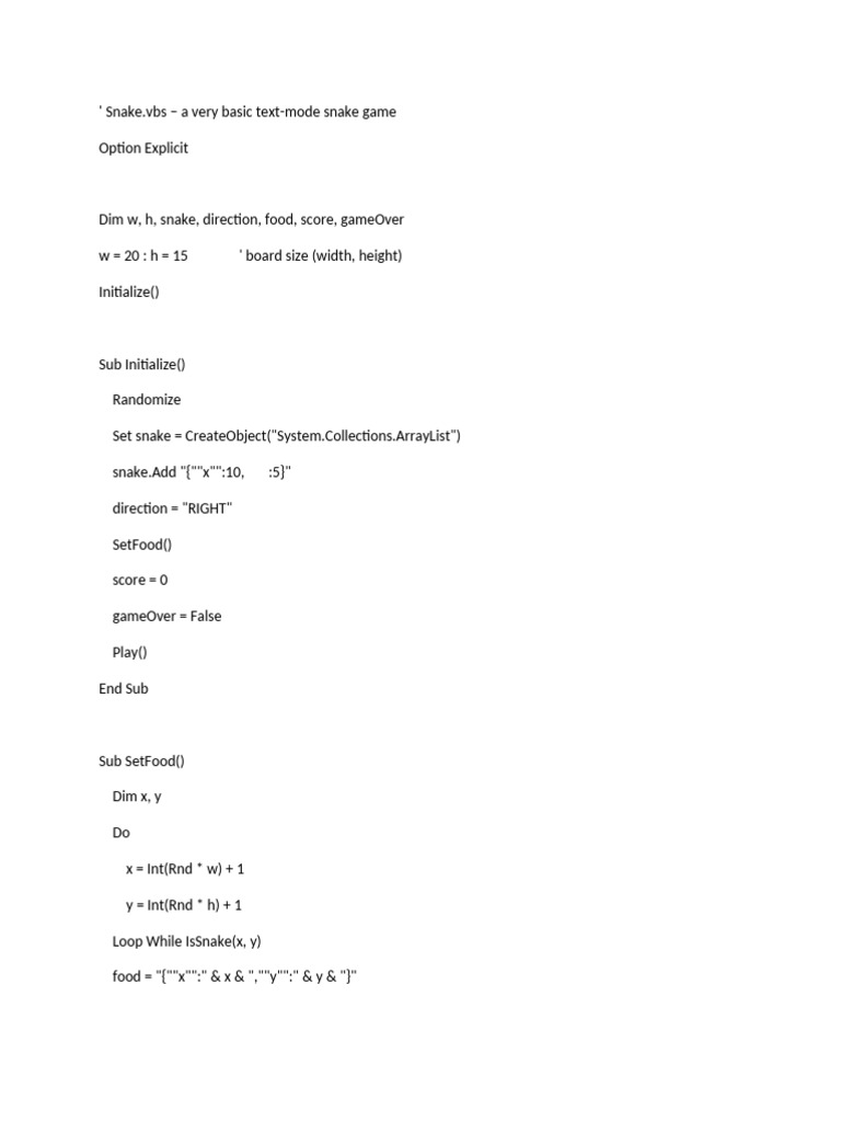 Snake.vbs | PDF | Computer Programming | Software Engineering