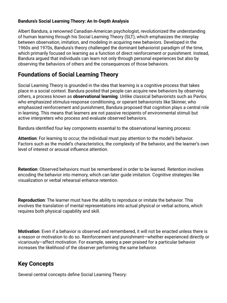Bandura's Social Learning Theory Explained | PDF | Behaviorism | Self ...