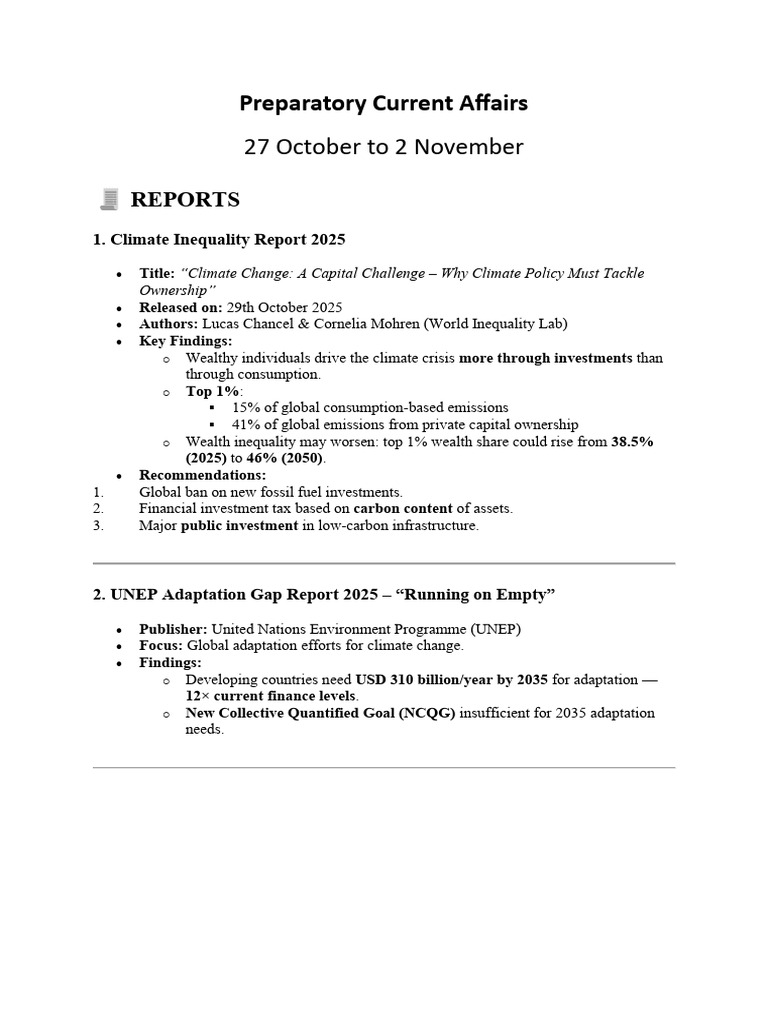 Current Affairs Report: Oct 27 - Nov 2 | PDF | Climate Change ...