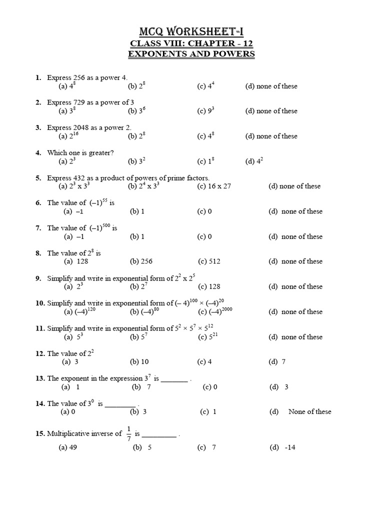 8-math-ws | PDF | Exponentiation | Number Theory