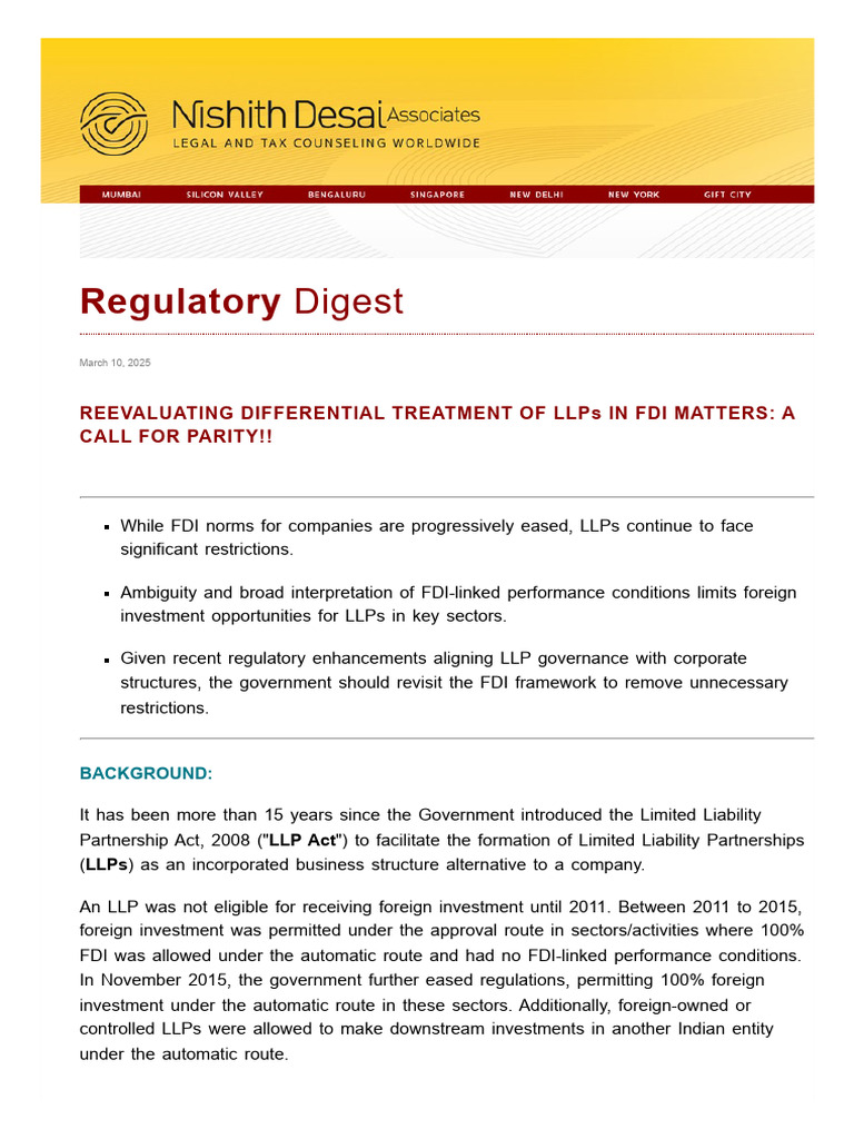 llp and fdi | PDF | Limited Liability Partnership | Foreign Direct ...