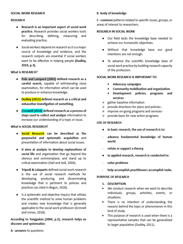 Importance of Research in Social Work | PDF | Experiment | Survey ...