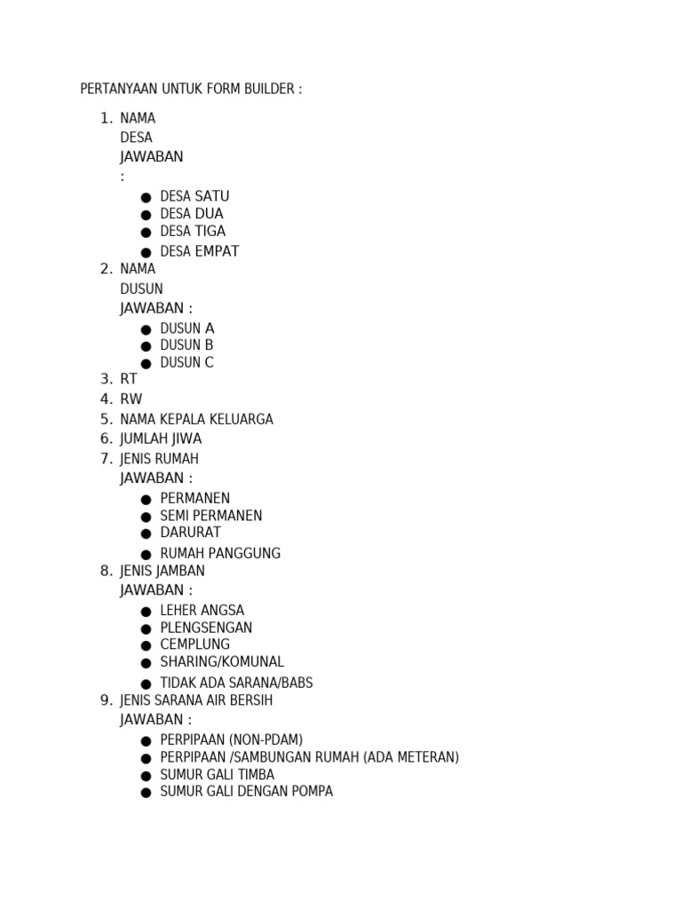 Formulir Data Desa dan Dusun | PDF