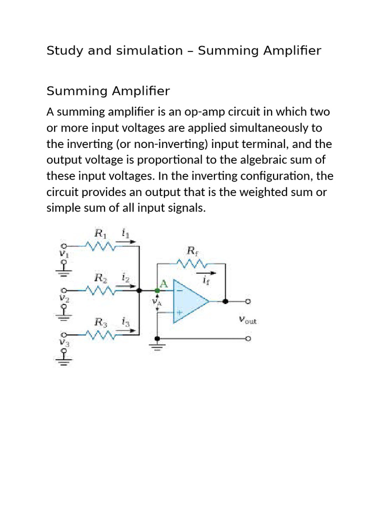 Non-Inverting Summing Amplifier Guide | PDF