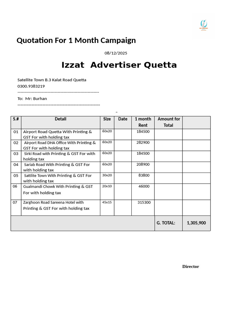 Quetta Advertising Campaign Quote | PDF
