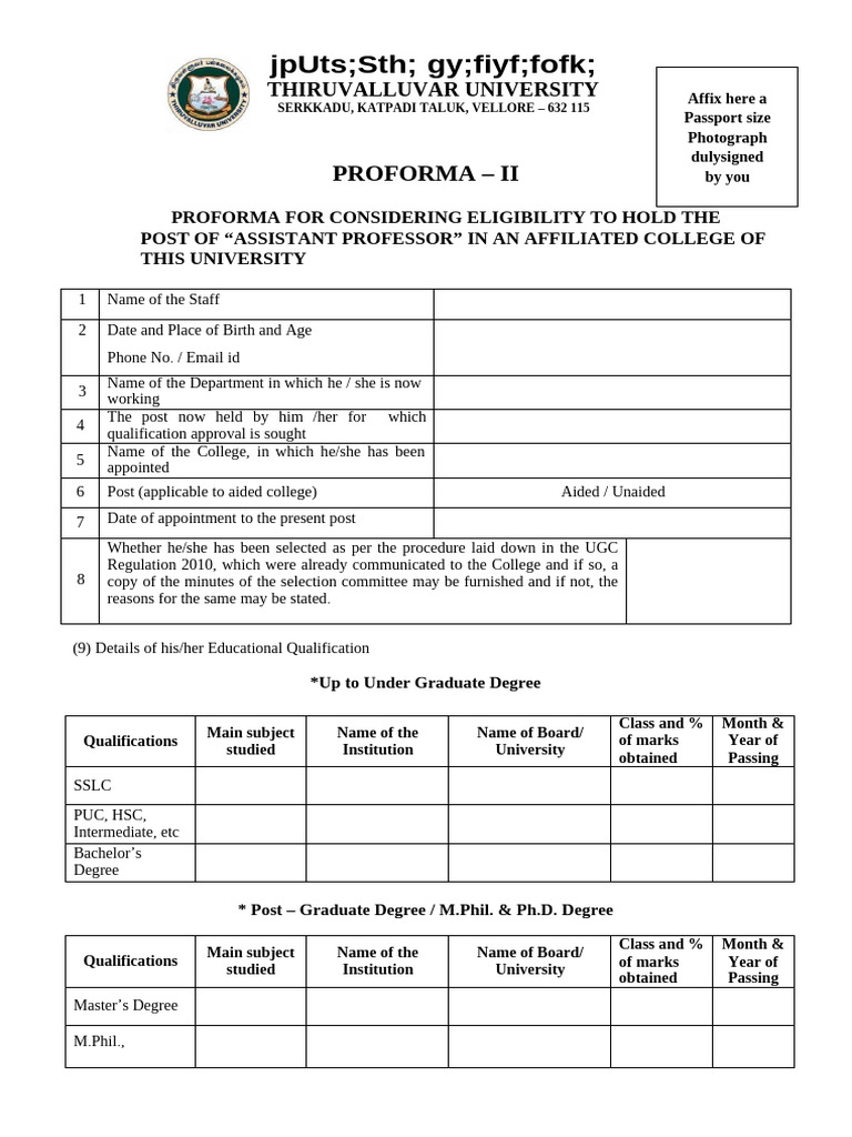Assistant Professor Qualification Approval Form | PDF | Doctor Of ...