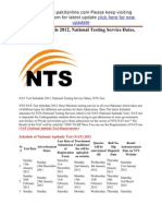 NAT Test Schedule 2012, National Testing Service Dates, NTS Test