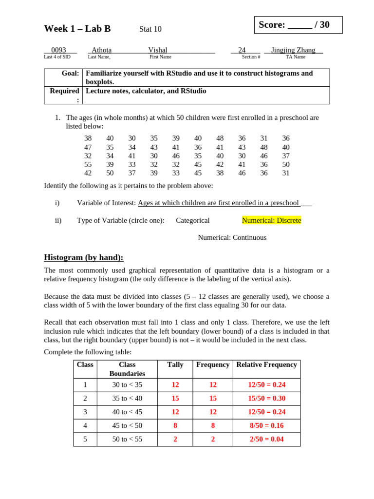 Week 1 - Lab B | PDF | Histogram | Applied Mathematics