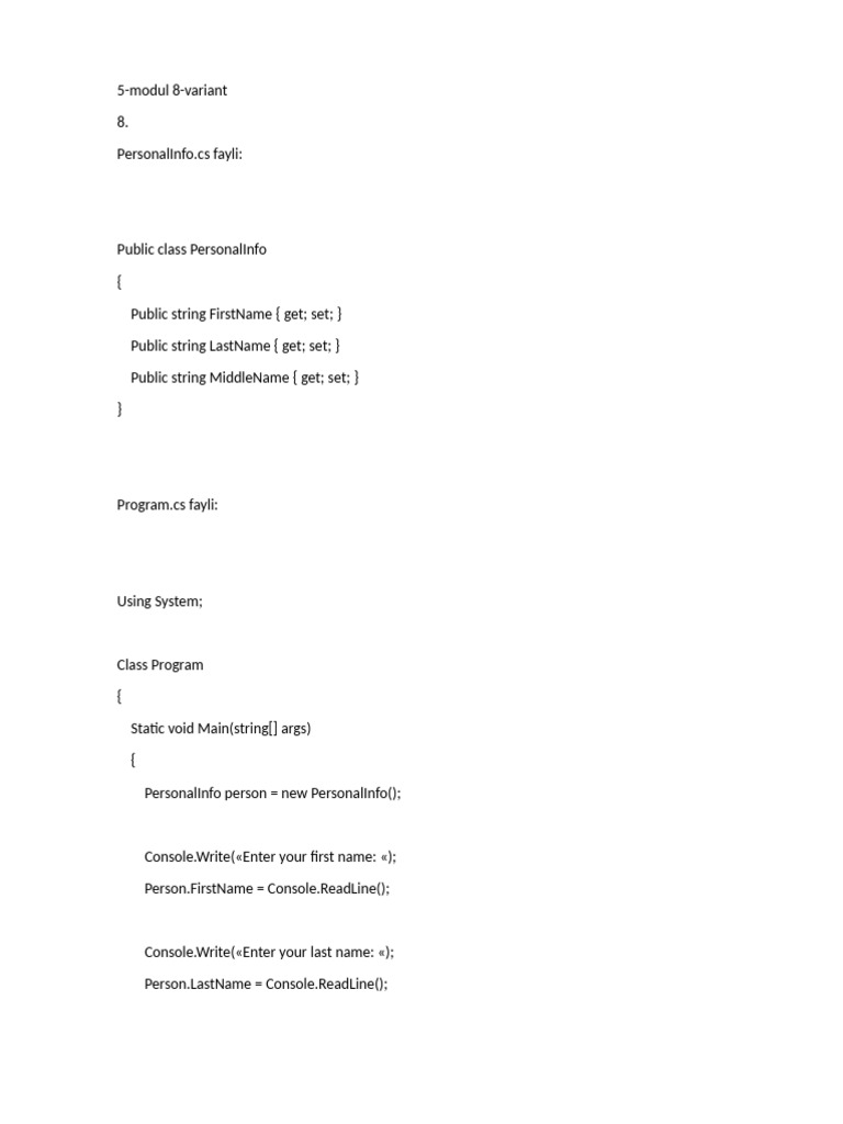 C# Personal Info and Greeting Program | PDF | Computer Programming ...