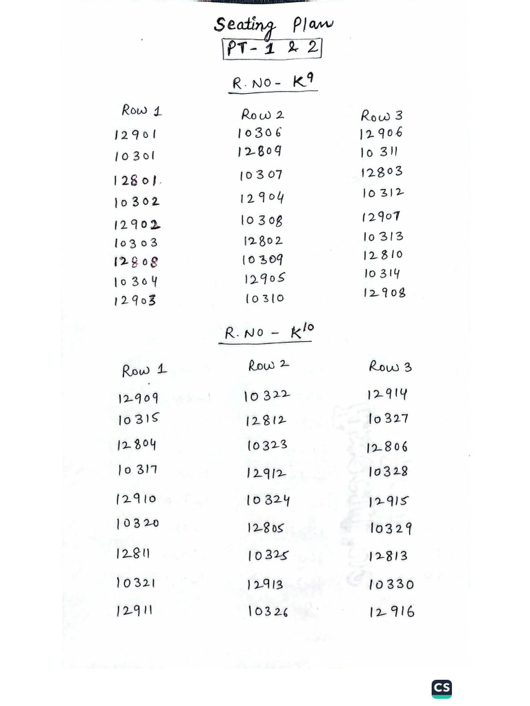 Seating Plan PT-1 & 2 | PDF