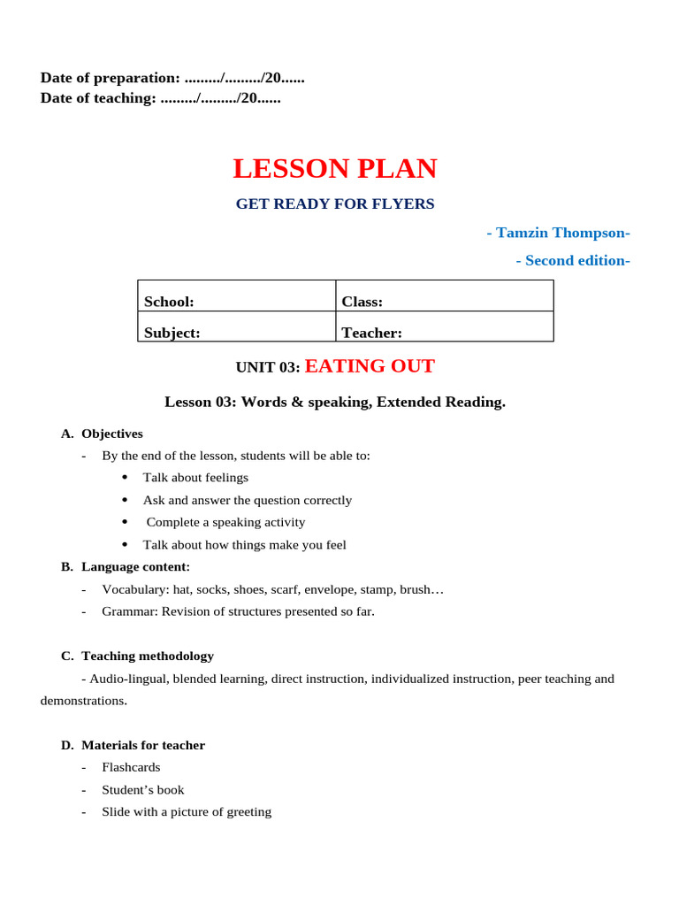 Unit 3 Eating Out Lesson 03 | PDF | Human Communication | Learning