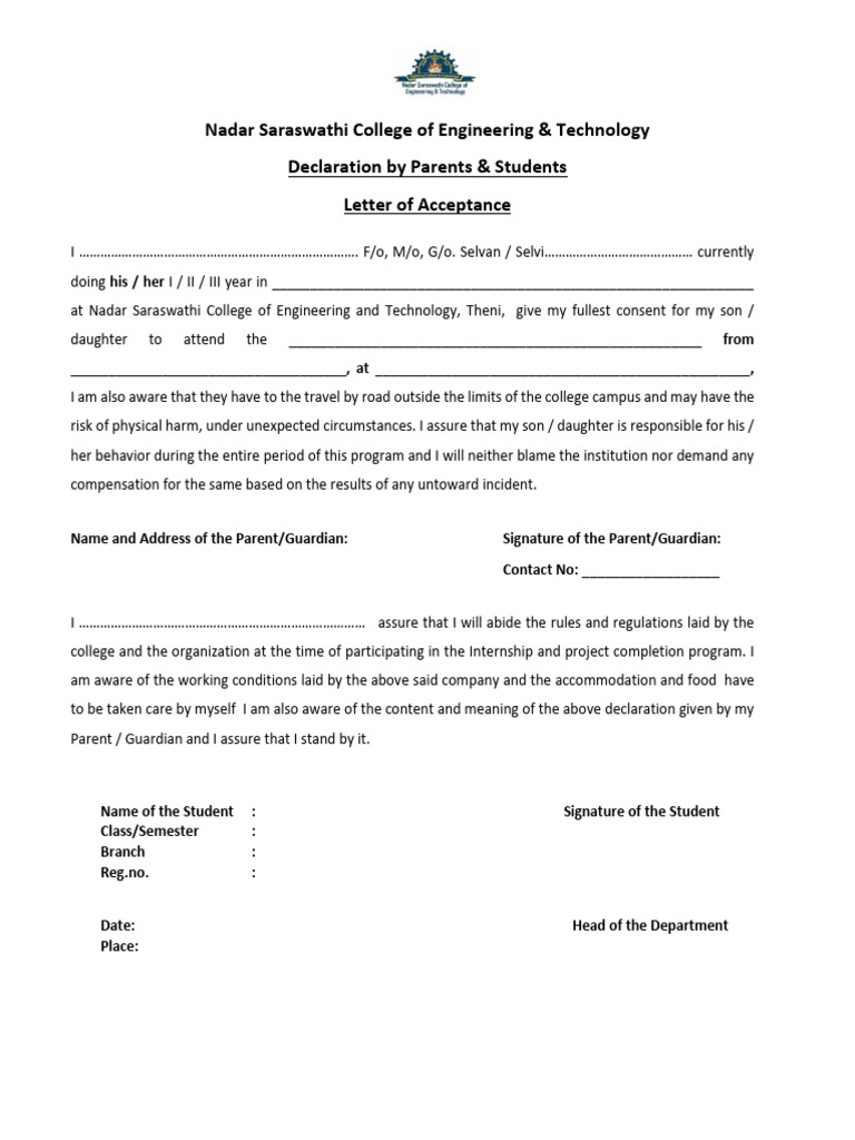 Parent-Student Declaration Form | PDF